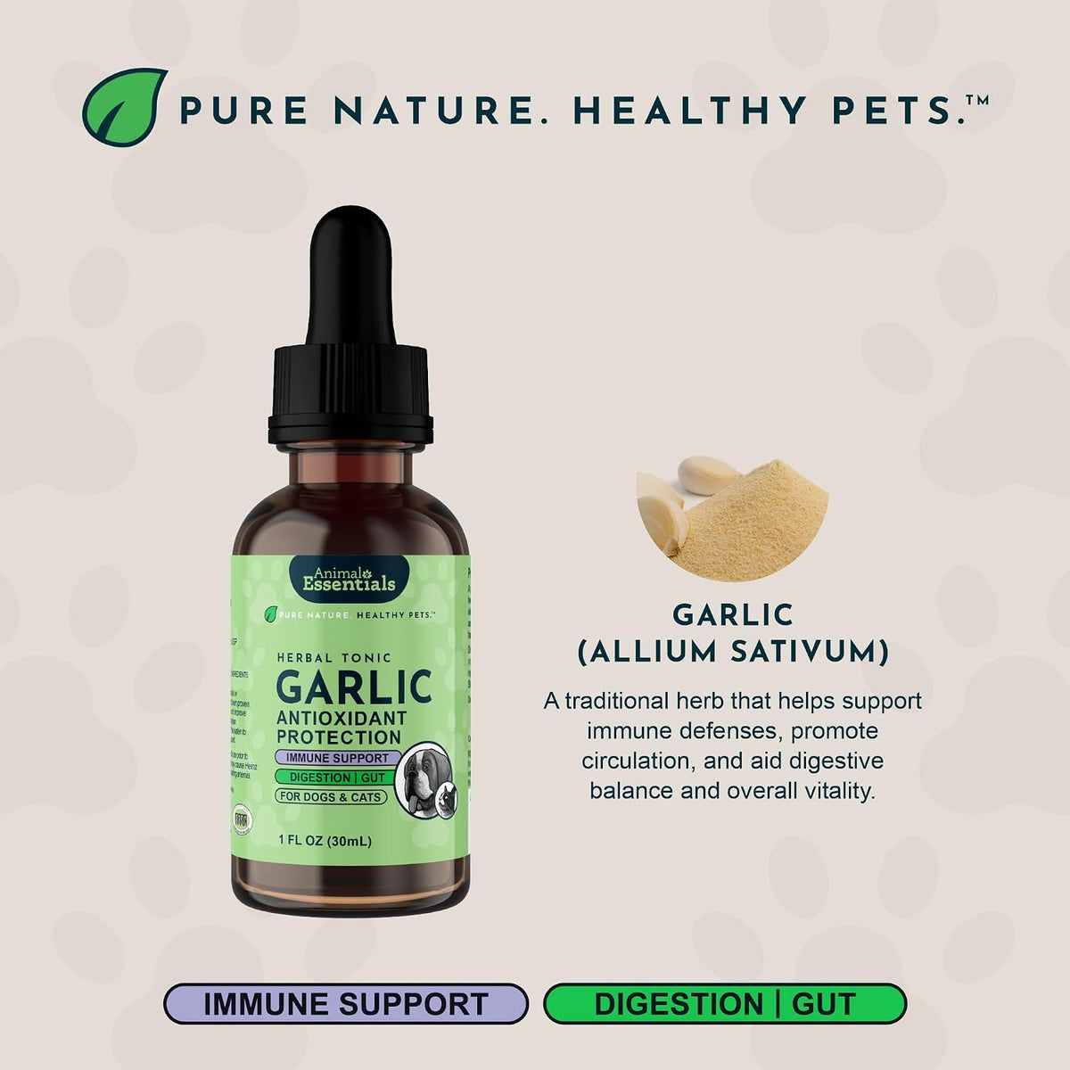 Animal Essentials Herbal Tonic Garlic Antioxidant Protection for Dogs & Cats