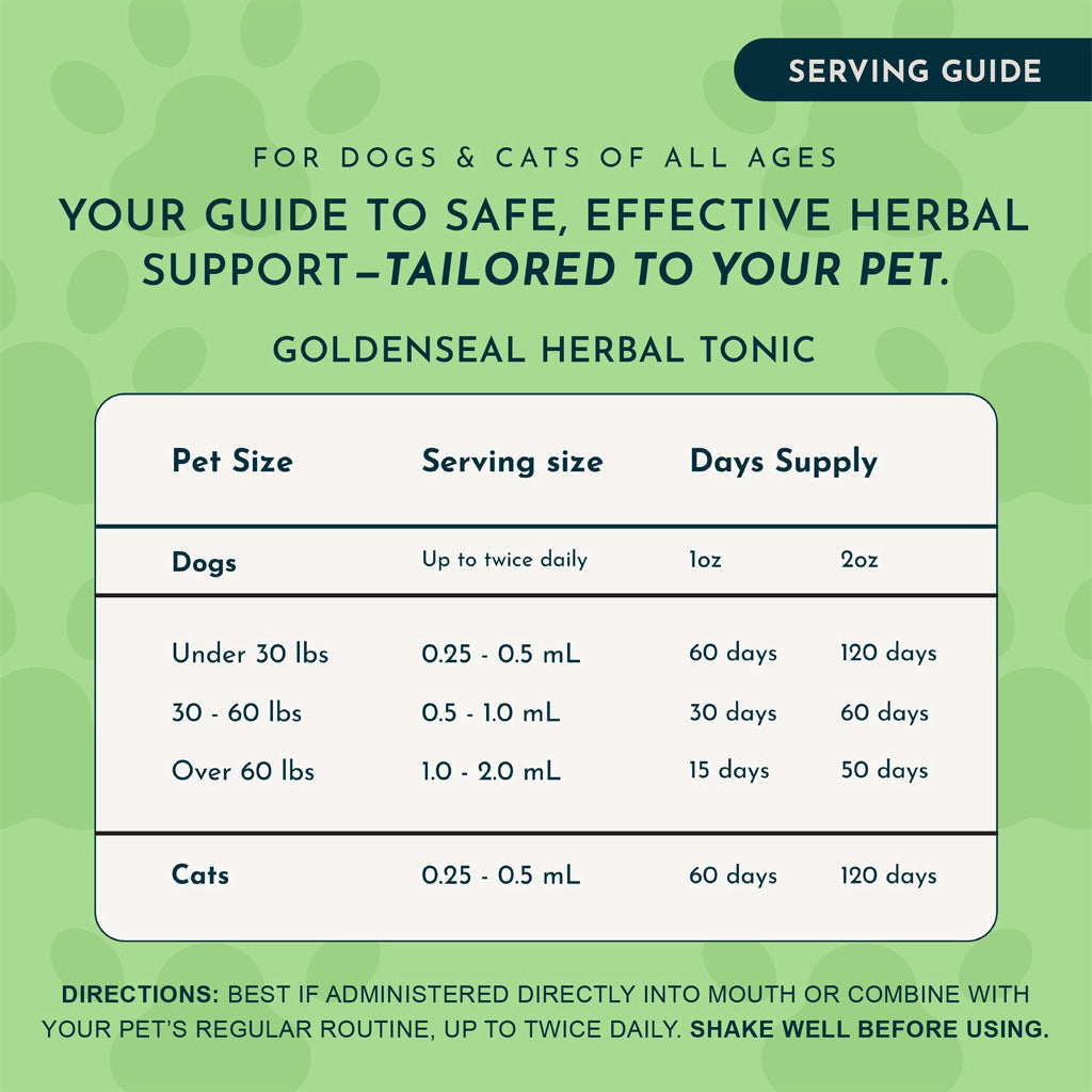 Animal Essentials Herbal Tonic Golden Seal Promotes Resistance to Pathogens for Dogs & Cats, 1-oz