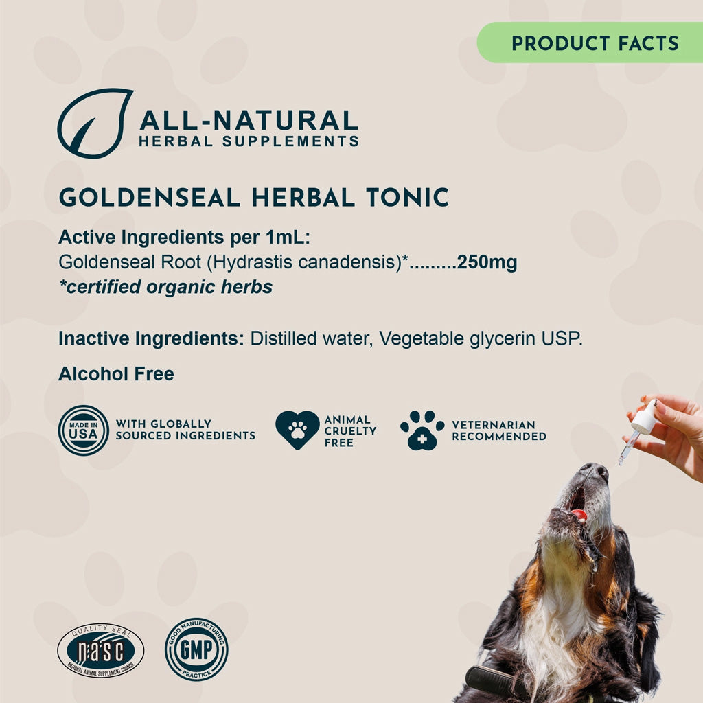 Animal Essentials Herbal Tonic Golden Seal Promotes Resistance to Pathogens for Dogs & Cats, 1-oz
