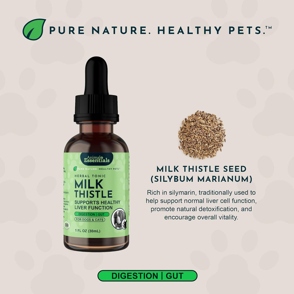 Animal Essentials Herbal Tonic Milk Thistle Supports Healthy Liver Function for Dogs & Cats