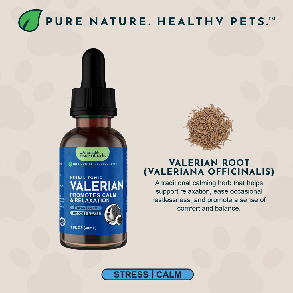 Animal Essentials Herbal Tonic Valerian Promotes Calm & Relaxation for Dogs & Cats