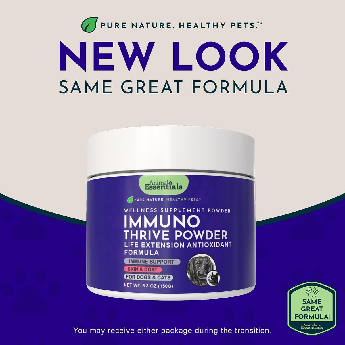 Animal Essentials Immuno Thrive Supplement Powder for Dogs & Cats, 5.3-oz