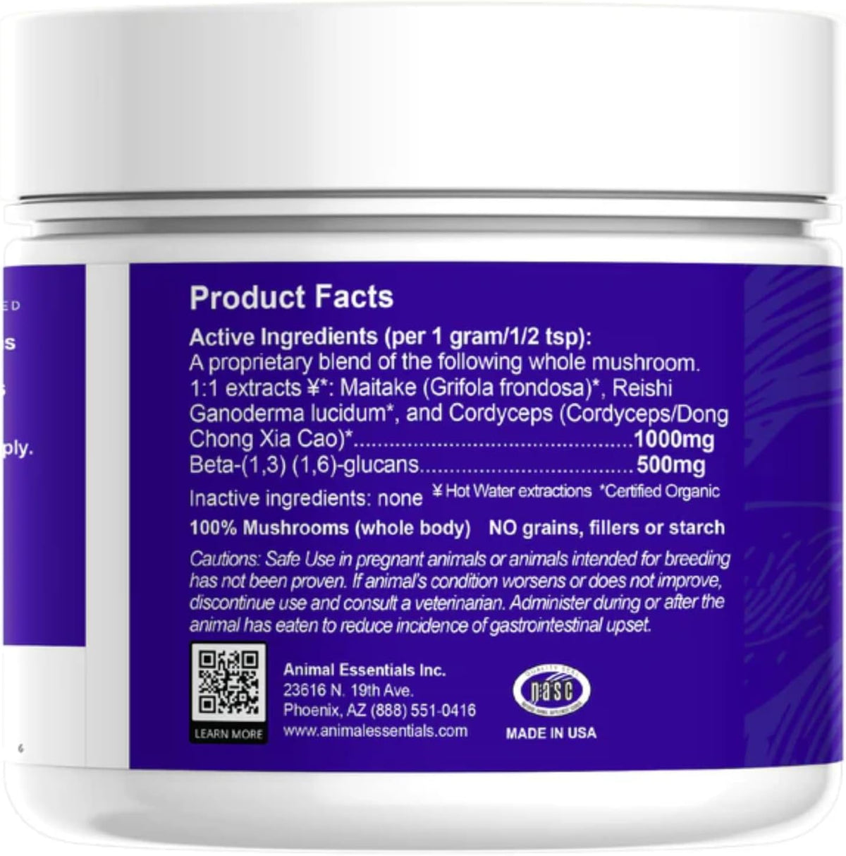 Animal Essentials Mushroom Blend Defense Immune Support for Dogs & Cats, 2.5-oz