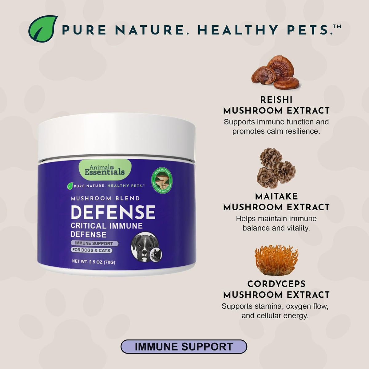 Animal Essentials Mushroom Blend Defense Immune Support for Dogs & Cats, 2.5-oz