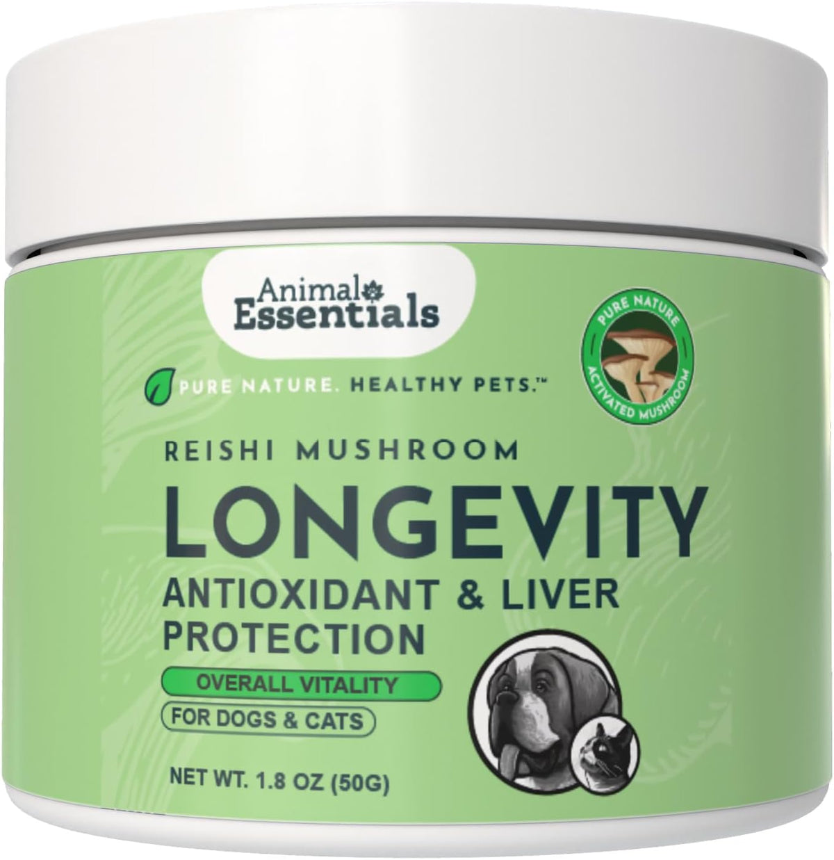 Animal Essentials Reishi Mushroom Longevity Antioxidant & Liver Protection for Dogs & Cats, 1.8-oz