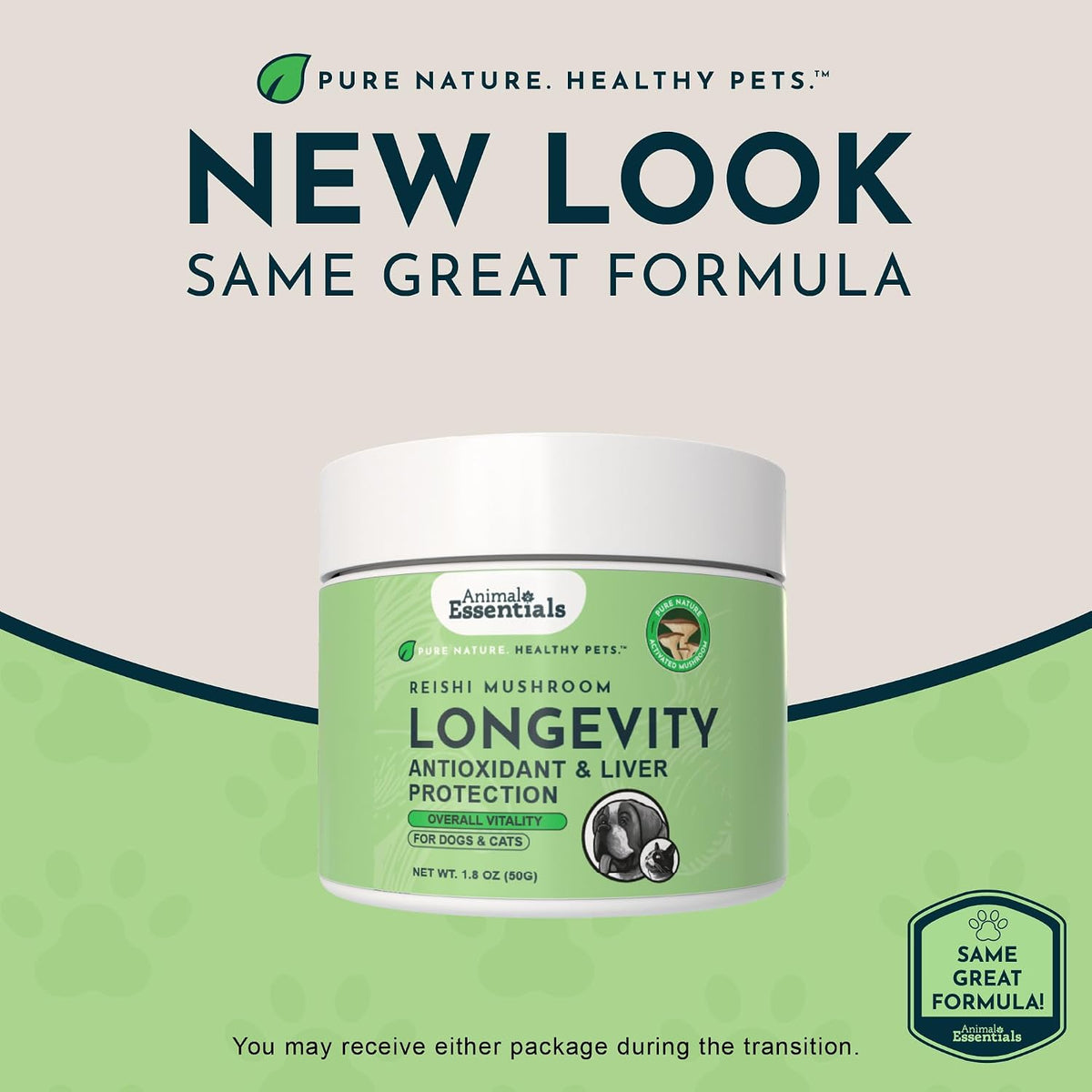 Animal Essentials Reishi Mushroom Longevity Antioxidant & Liver Protection for Dogs & Cats, 1.8-oz