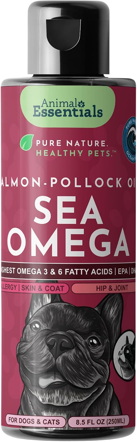Animal Essentials Salmon-Pollock Fish Oil Sea Omega Highest Omega 3 & 6 Fatty Acids EPA/DHA for Dogs & Cats, 8.5-oz