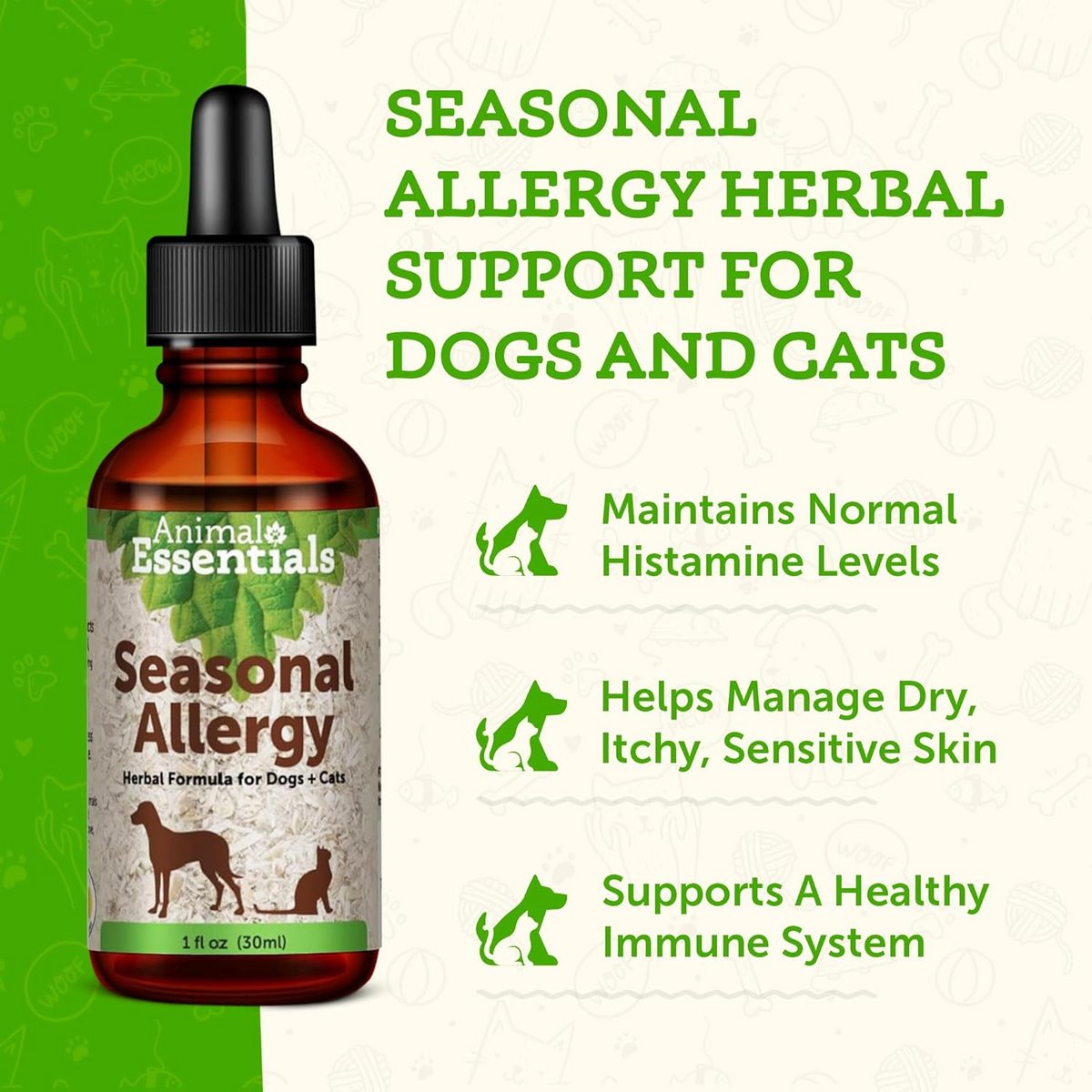 Animal Essentials Seasonal Allergy Herbal Tonic to Maintain Normal Histamine Levels for Dogs & Cats