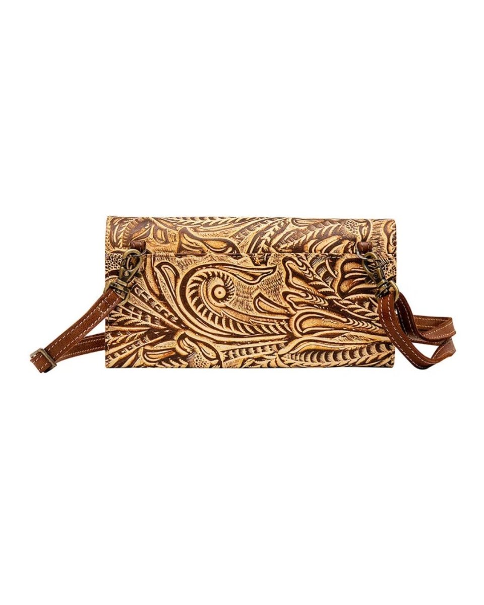 Arioso Tooled Leather Crossbody Wallet by Myra Bag