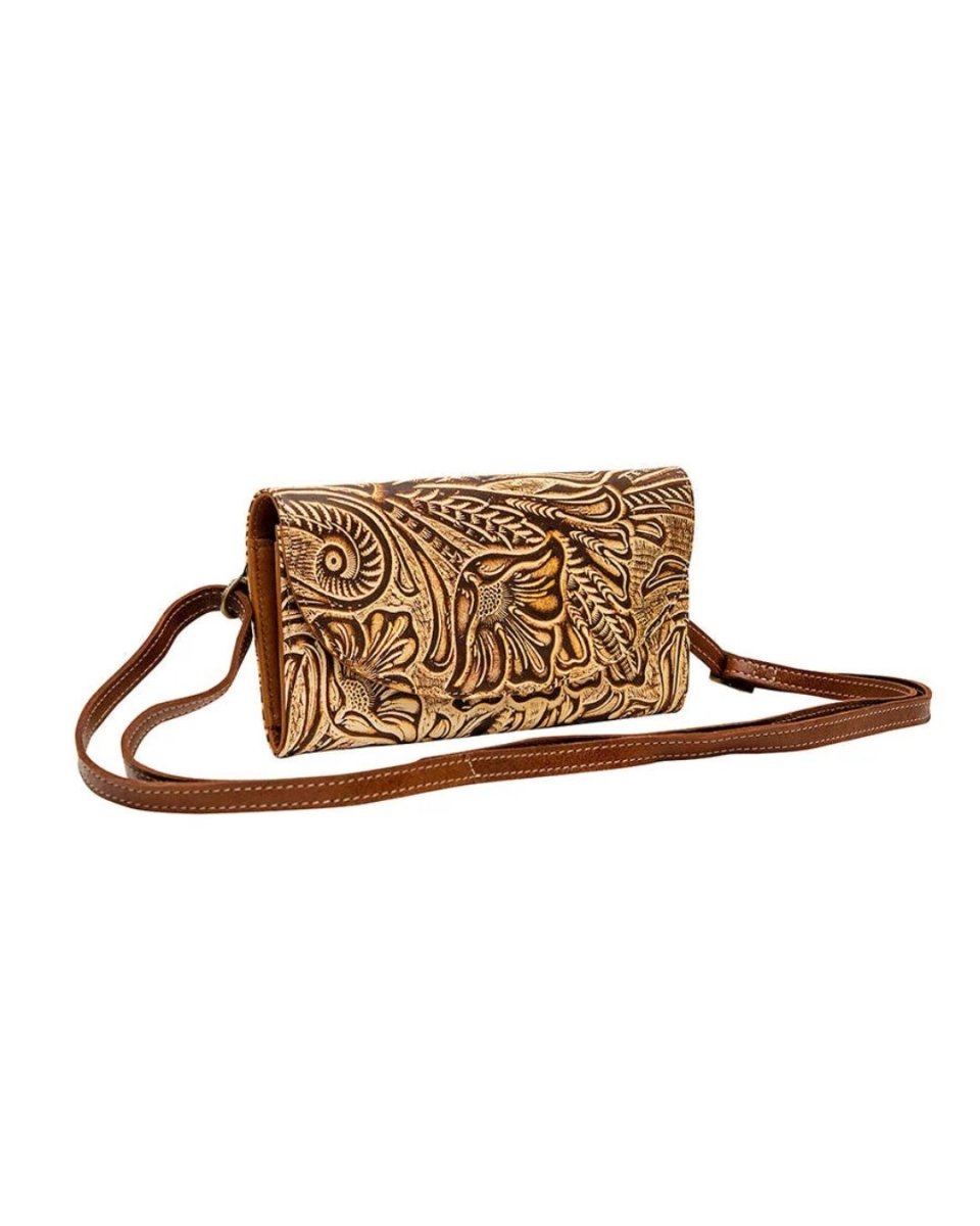 Arioso Tooled Leather Crossbody Wallet by Myra Bag