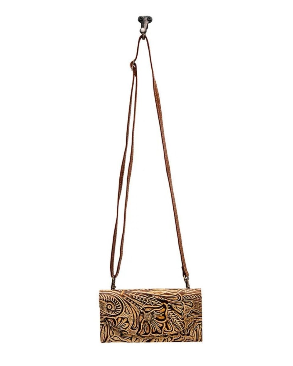Arioso Tooled Leather Crossbody Wallet by Myra Bag
