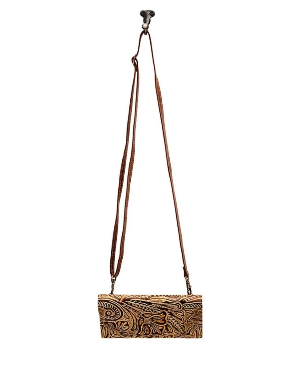 Arioso Tooled Leather Crossbody Wallet by Myra Bag
