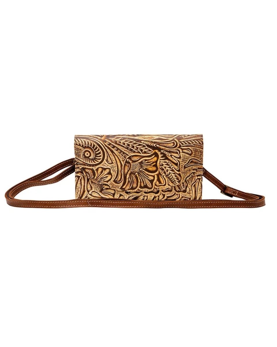 Arioso Tooled Leather Crossbody Wallet by Myra Bag