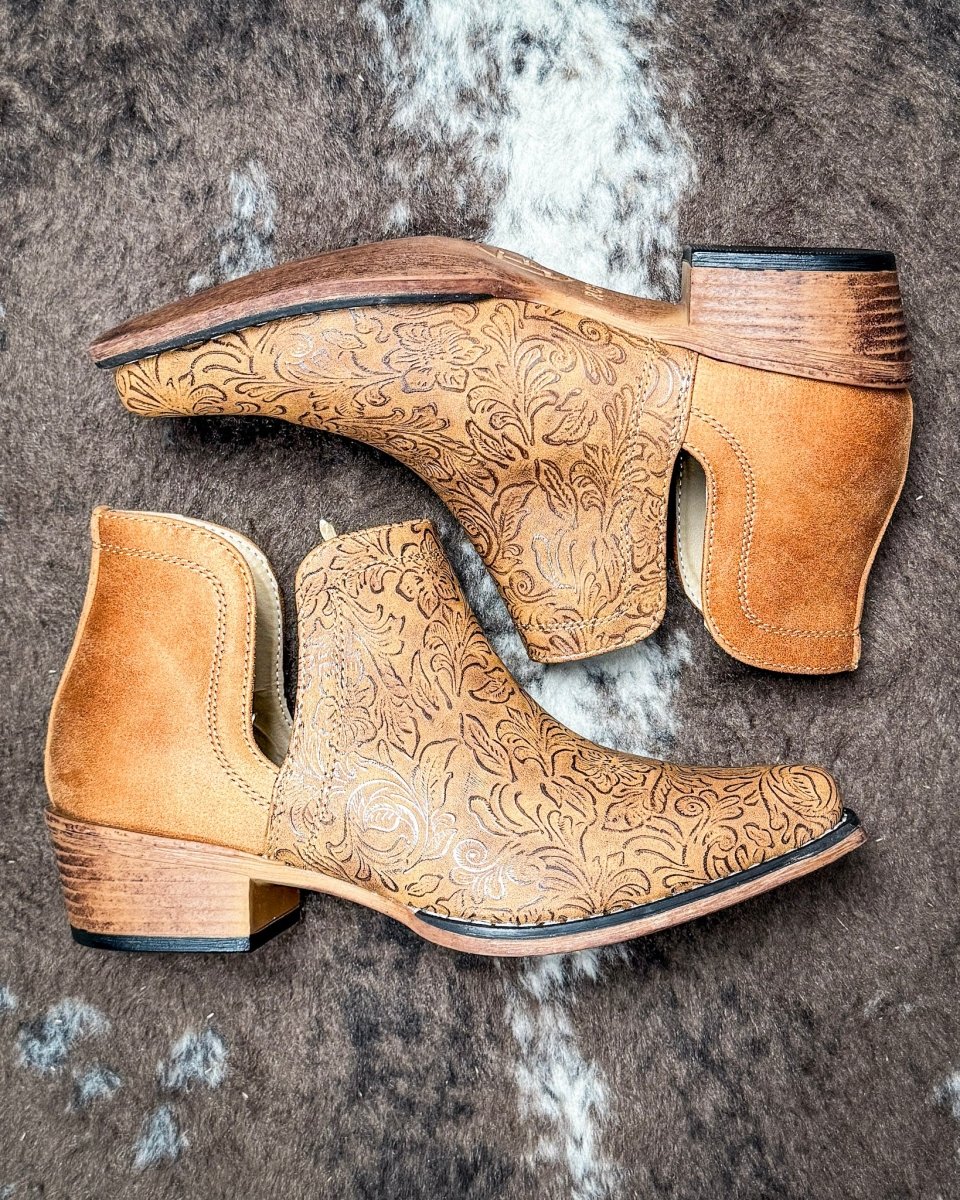 Ava Embossed Bootie in Tan by Roper