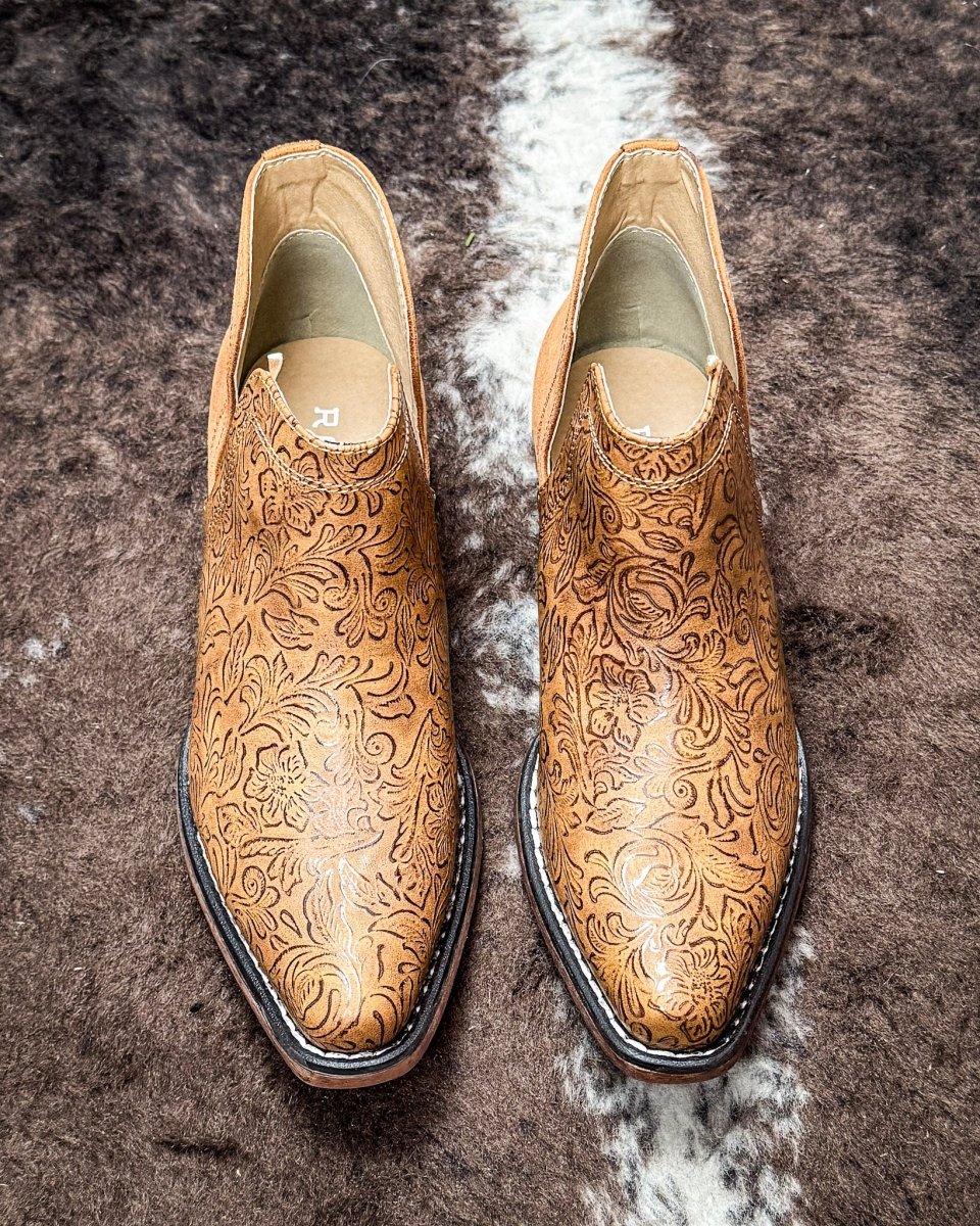 Ava Embossed Bootie in Tan by Roper