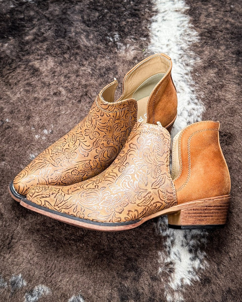 Ava Embossed Bootie in Tan by Roper