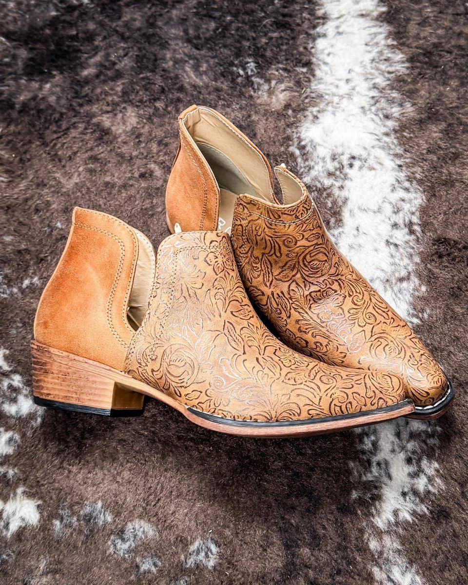 Ava Embossed Bootie in Tan by Roper