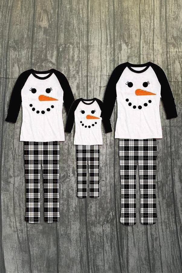 B&W Plaid Snowman Family Christmas Pajamas - AND PET BANDANA!