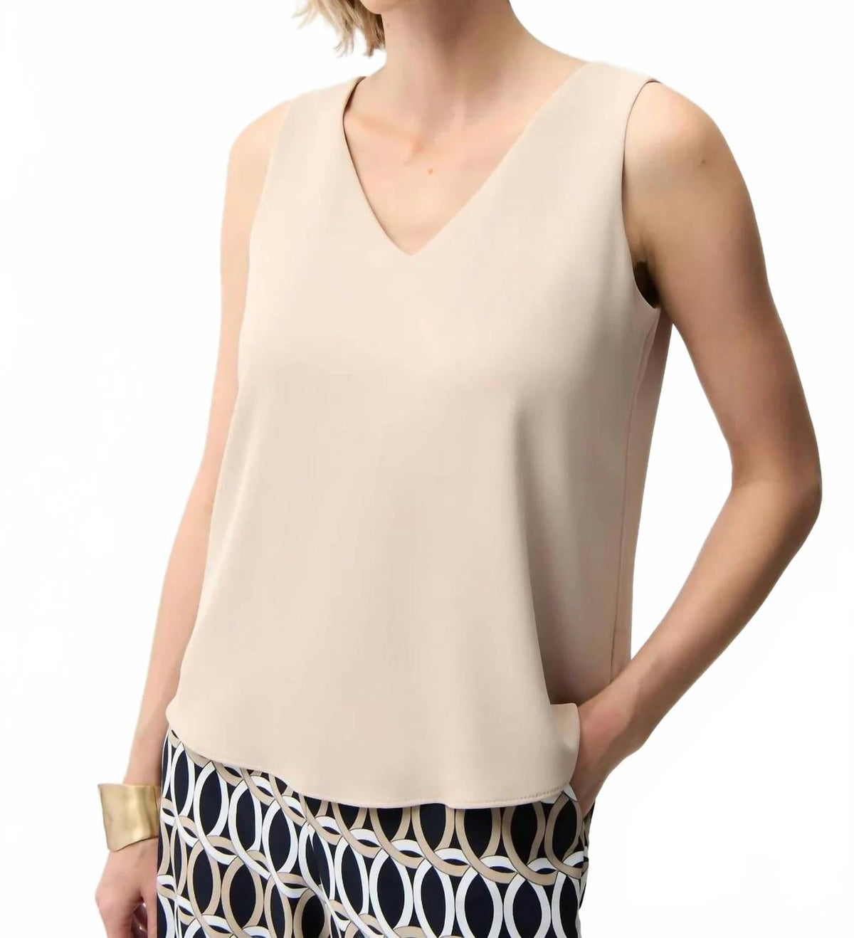 V-Neck Sleeveless Straight Top In Parchment