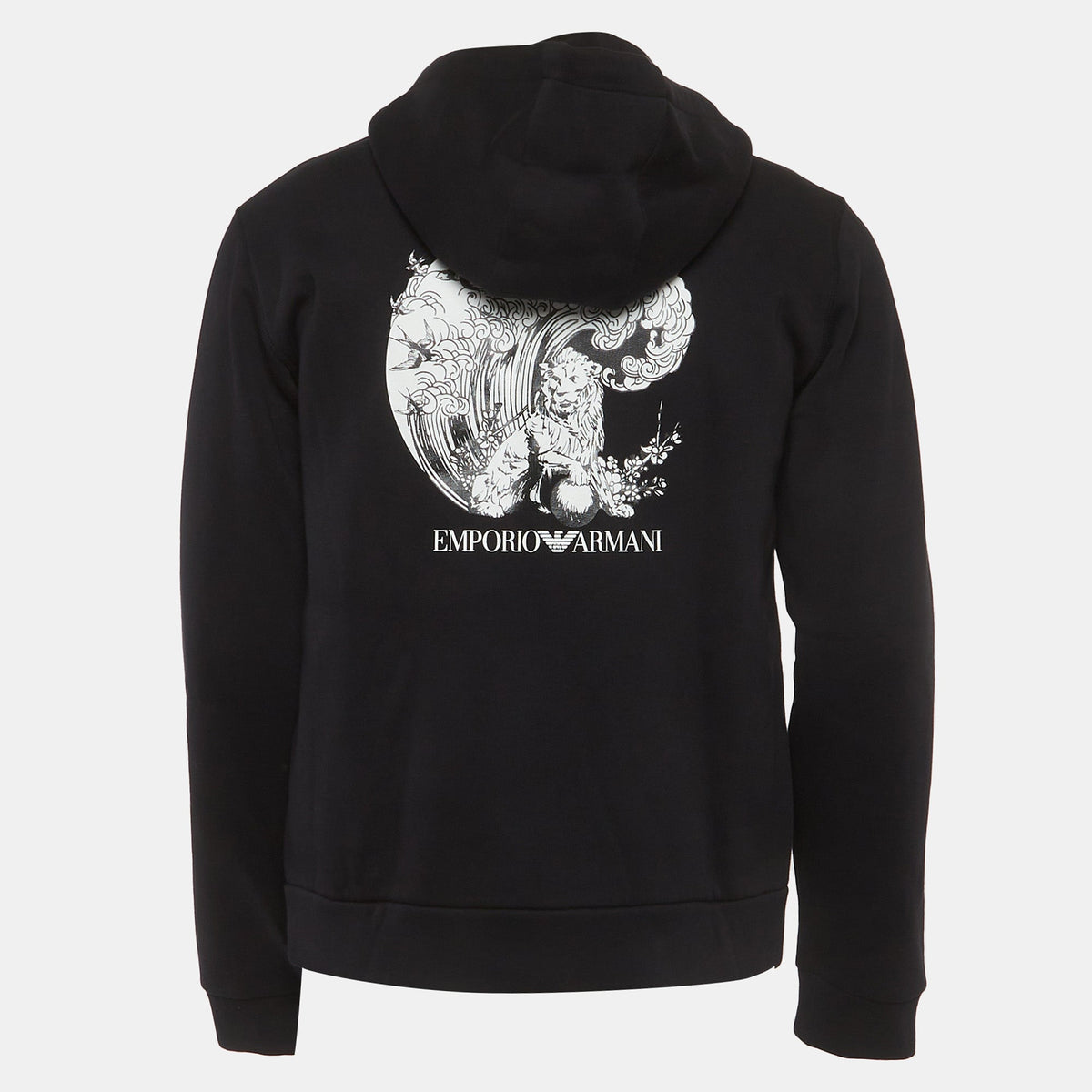 Emporio Armani Black Printed Jersey Zip Up Hoodie