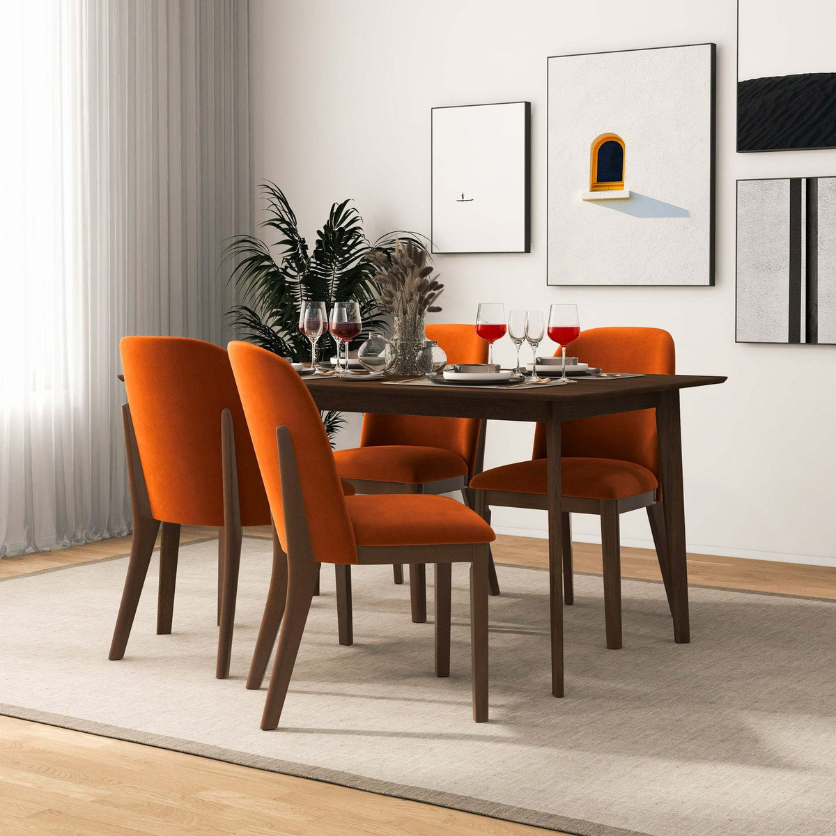 Mid-Century Modern Upholstered Dining Chairs Set of 2