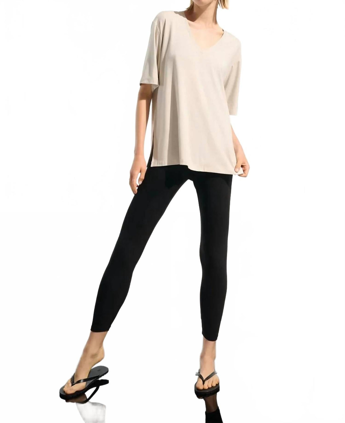 V-Neck Dolman Sleeve Boxy Top In Moonstone