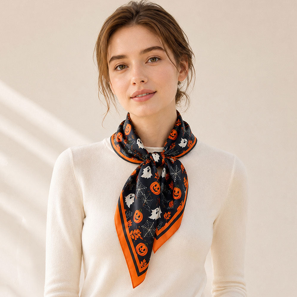 Halloween Ghost Pumpkin Spider Web Pattern Square Scarf