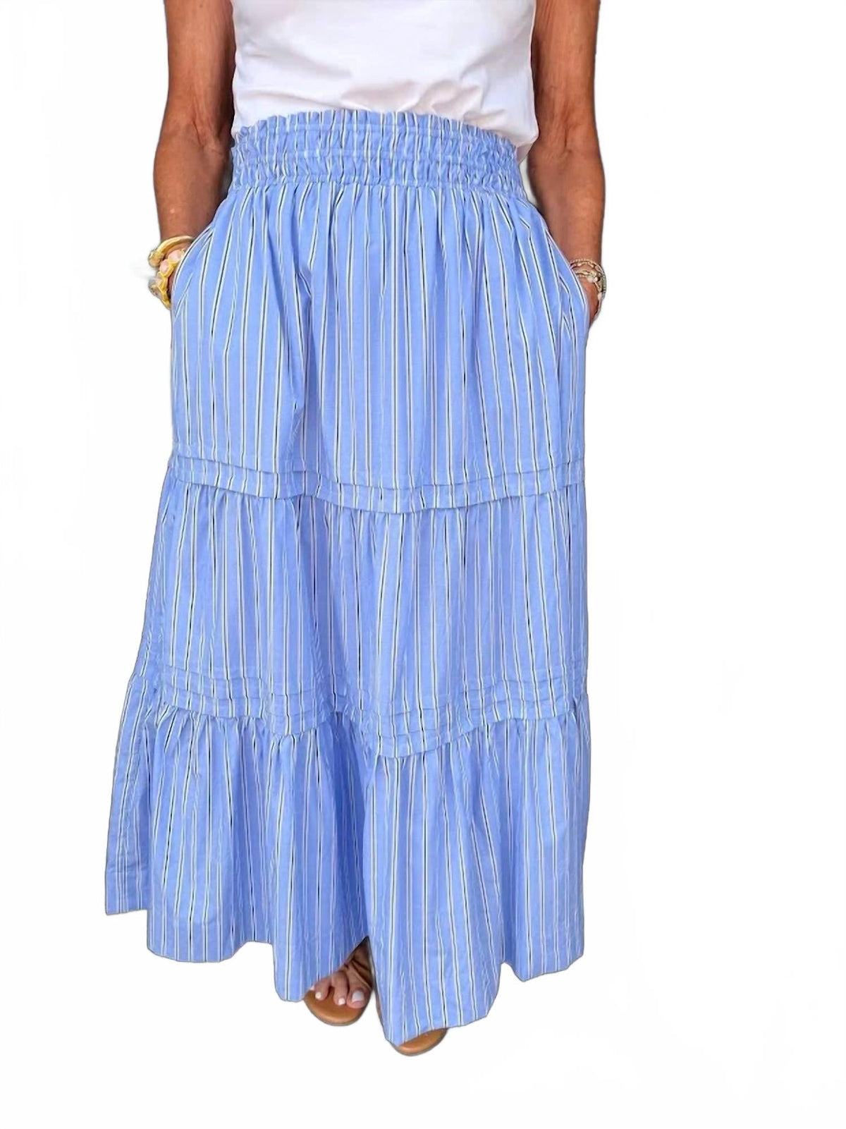 Madison Maxi Striped Skirt In Blue
