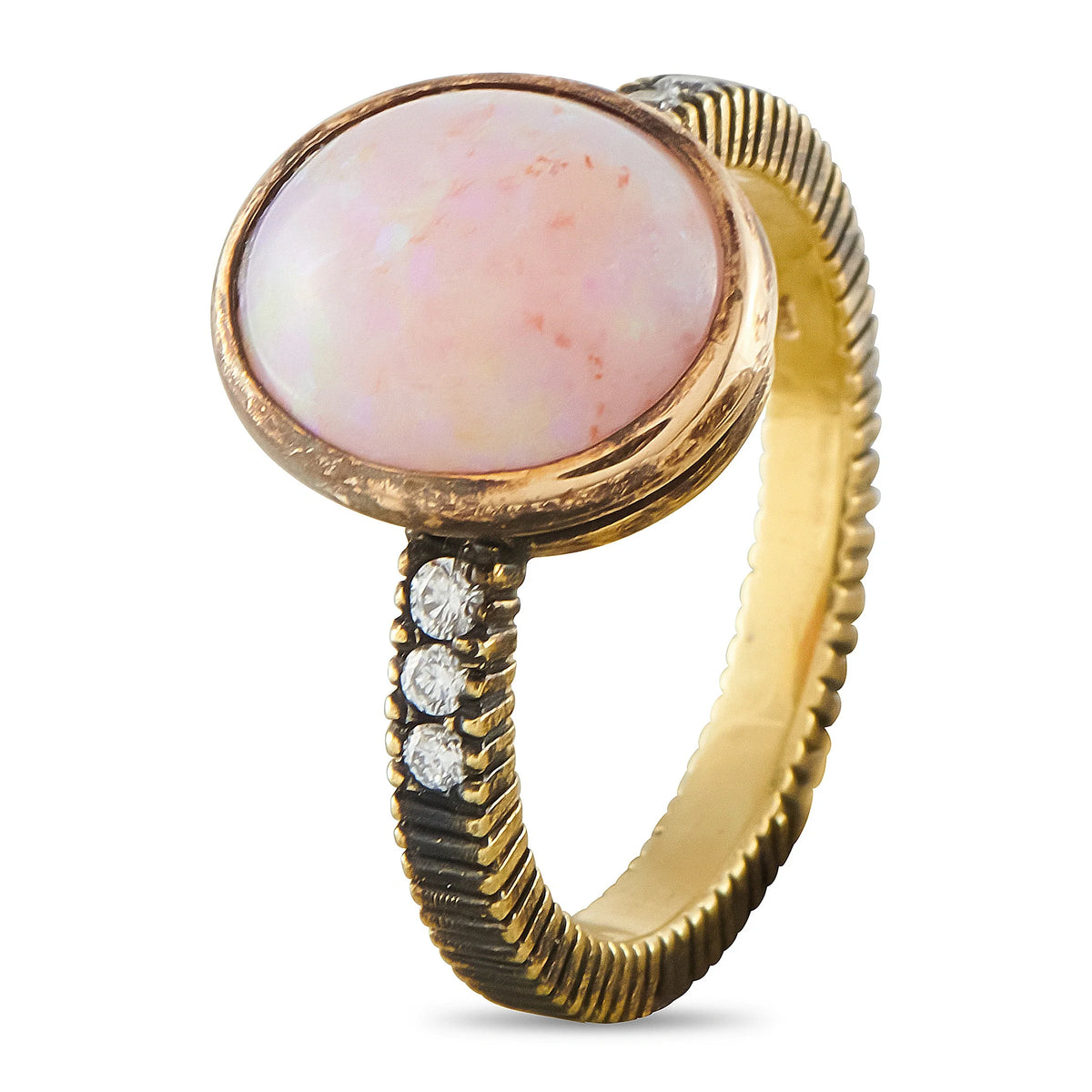 LB Exclusive 18K Yellow Gold 0.06ct Diamond and Opal Ring MF29-080426