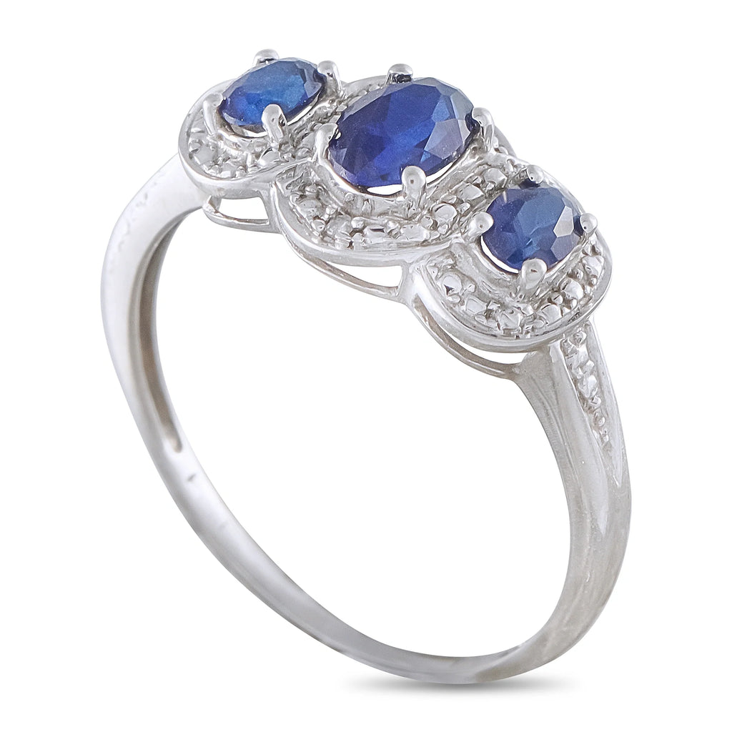 LB Exclusive 14K White Gold 1.0ct Sapphire Three-Stone Ring MF01-081926