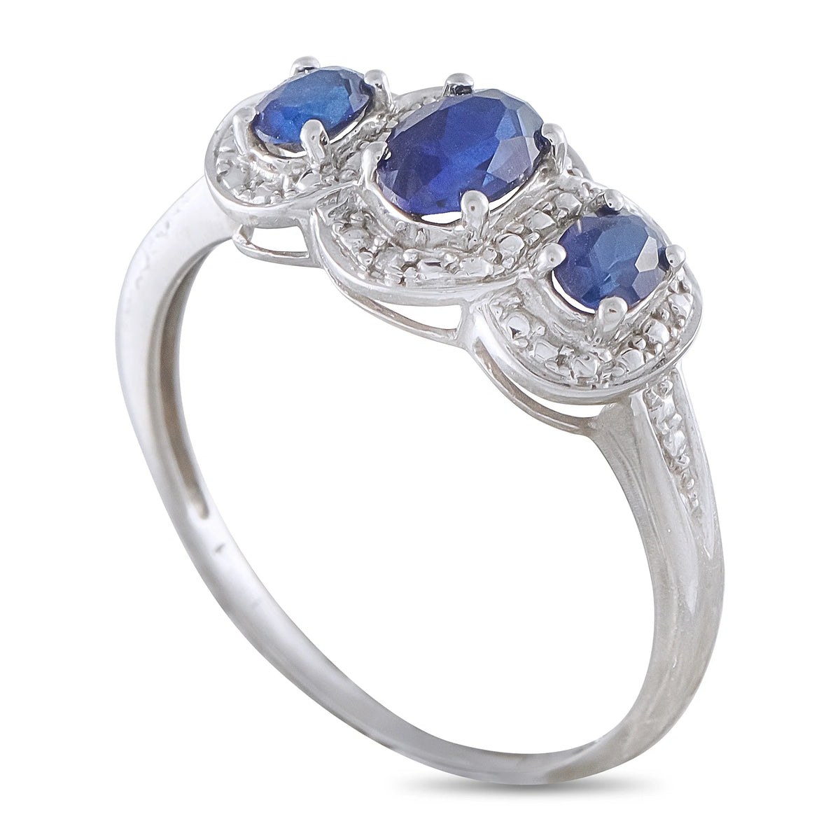LB Exclusive 14K White Gold 1.0ct Sapphire Three-Stone Ring MF01-081926