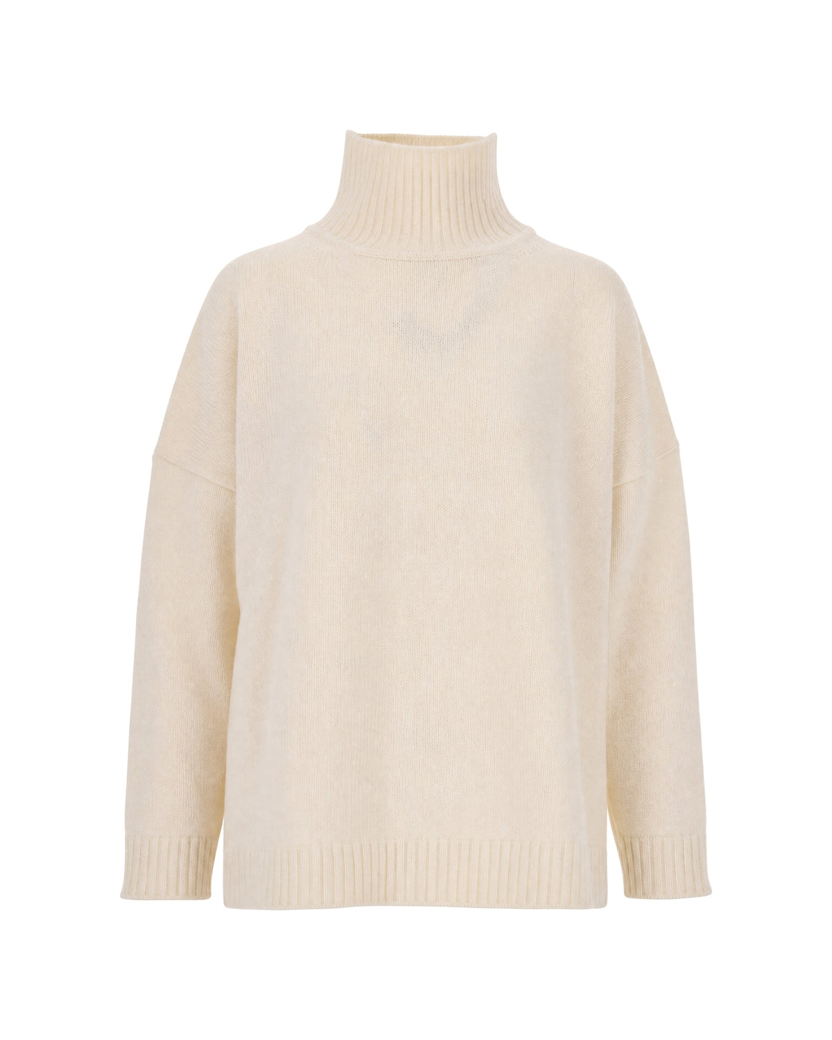 Cream Virgin Wool High-Neck Sweater