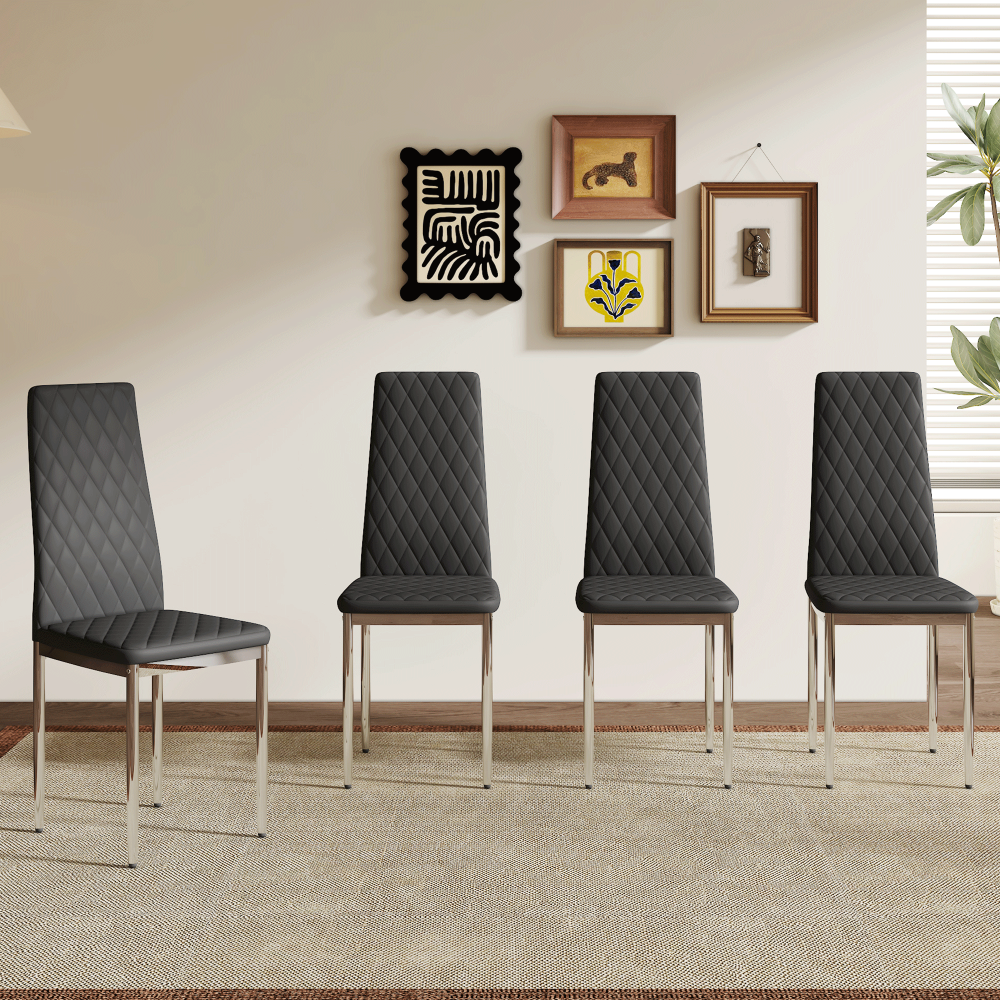 Modern PU Upholstered Dining Chairs with Sleek Metal Legs Set of 4