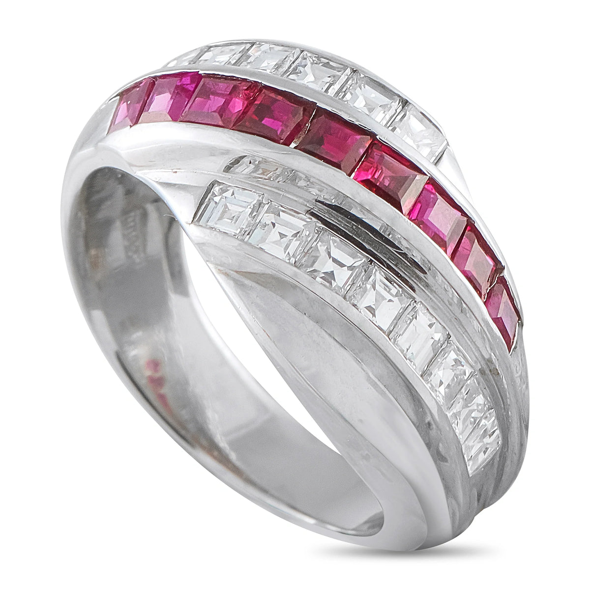 LB Exclusive Platinum 1.0ct Diamond and Ruby Crossover Band Ring MF13-080526