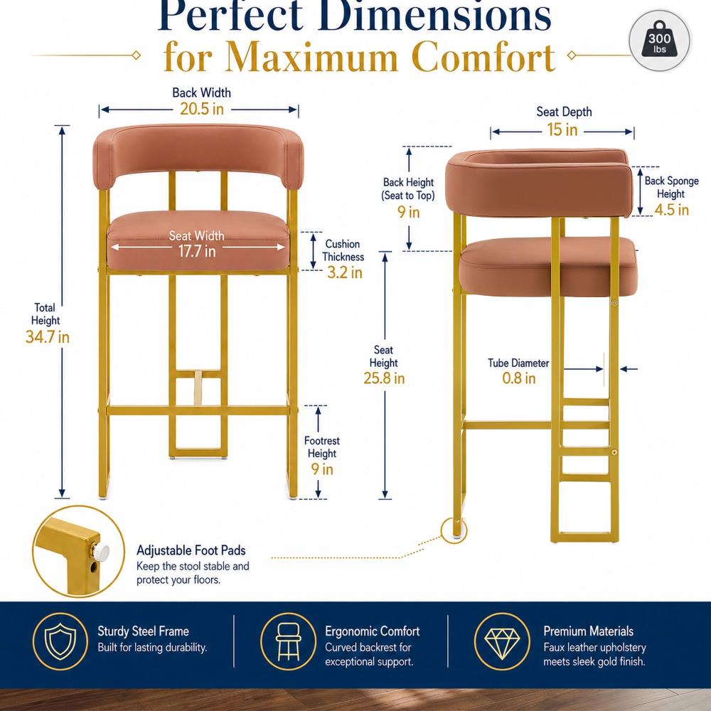 Elegant Counter Height Bar Chairs with Cushioned Seating and Contemporary Mid-Century Styling