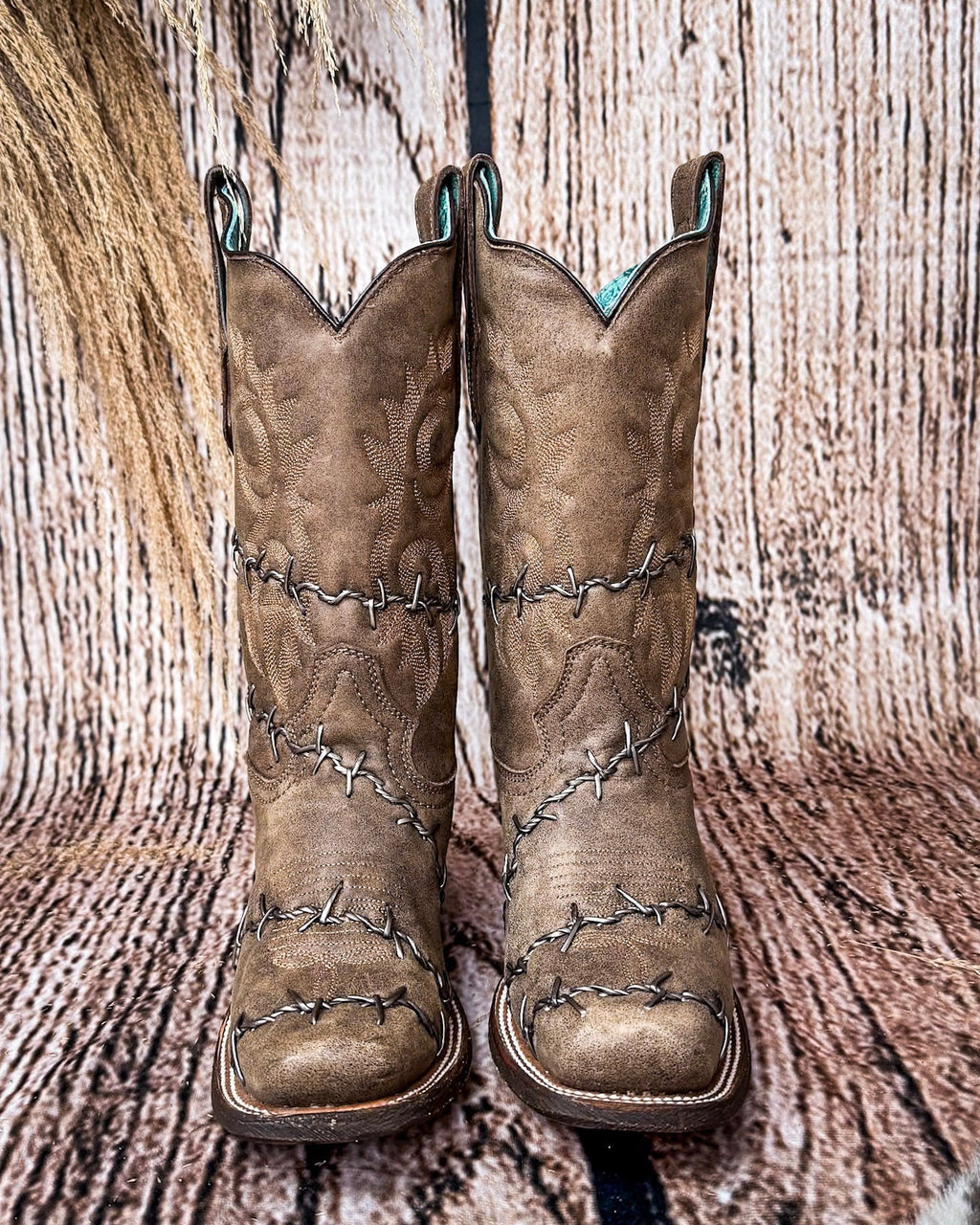 Barbed Trailblazer Square Toe Boots in Distressed Brown by Corral