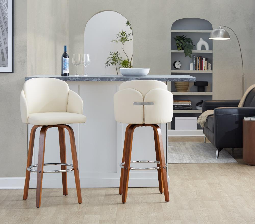 Upholstered Counter Stools with Circular Metal Footrest Rings