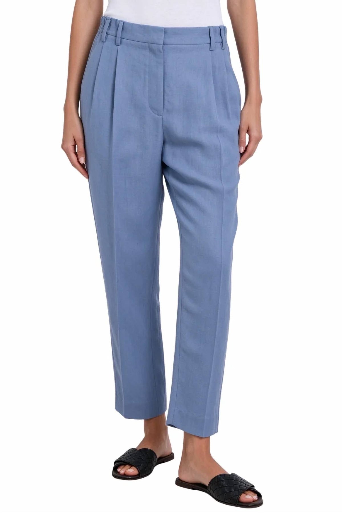 Linen Ankle Length Pant In Blue
