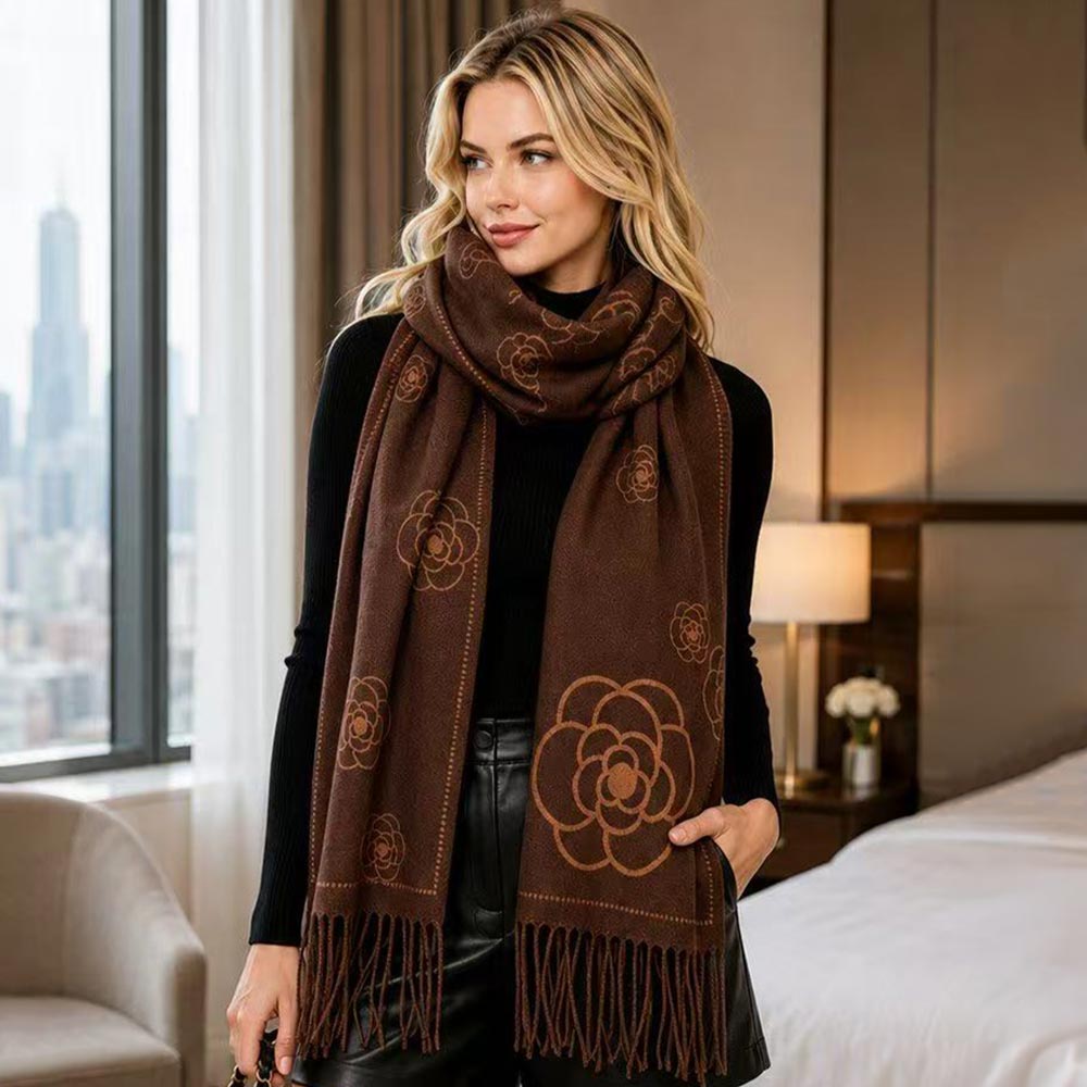 Floral Pattern Fringe Scarf
