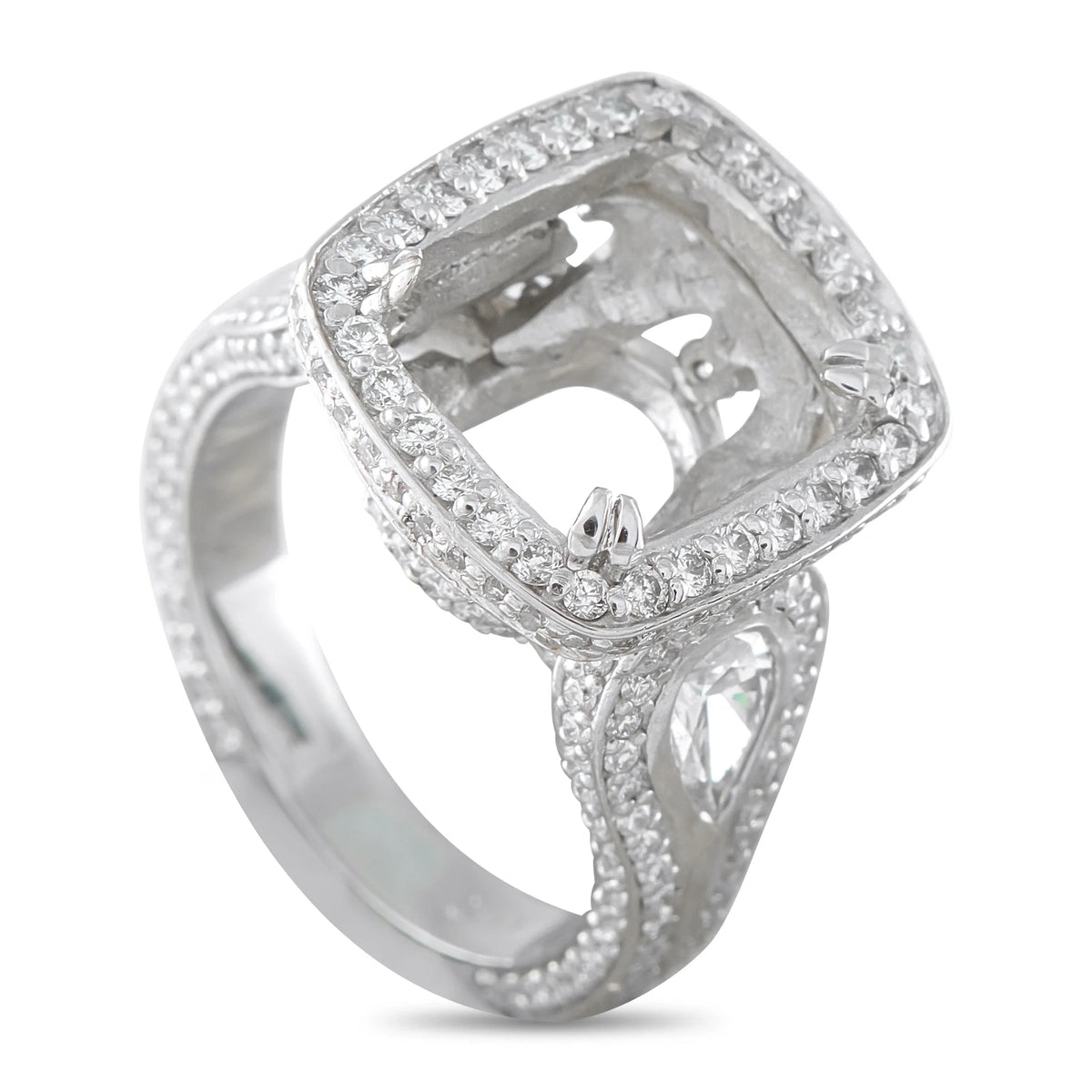 LB Exclusive Platinum 1.50ct Diamond Cushion Halo Mounting Ring MF11-082026