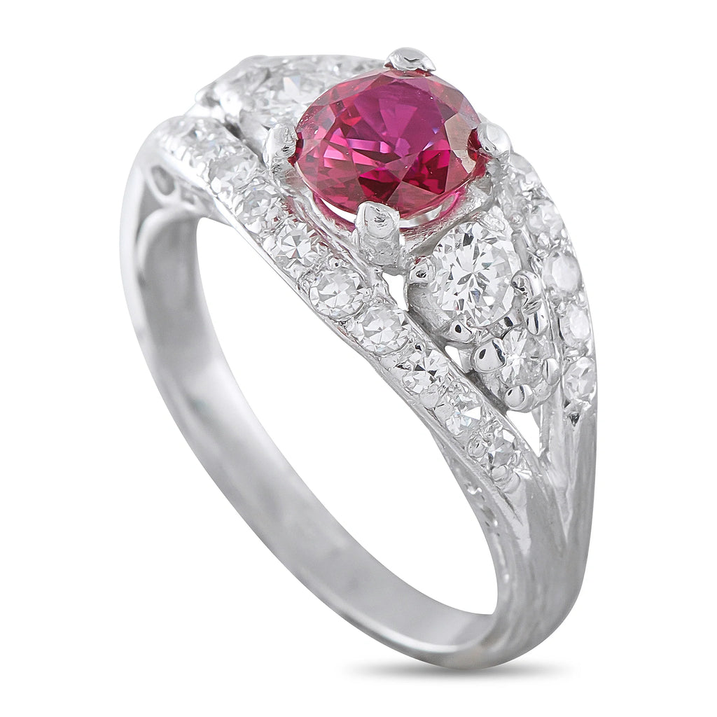 LB Exclusive Platinum 0.60ct Diamond Ruby Ring MF17-072826