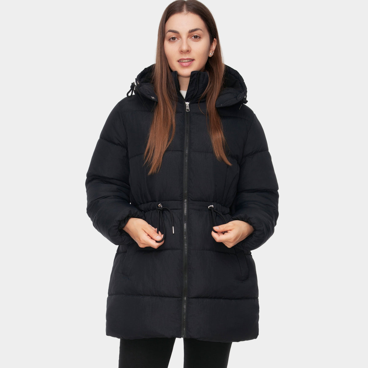 Rokka&Rolla Women's Cinched Waist Puffer Coat Wind Guard Winter Jacket