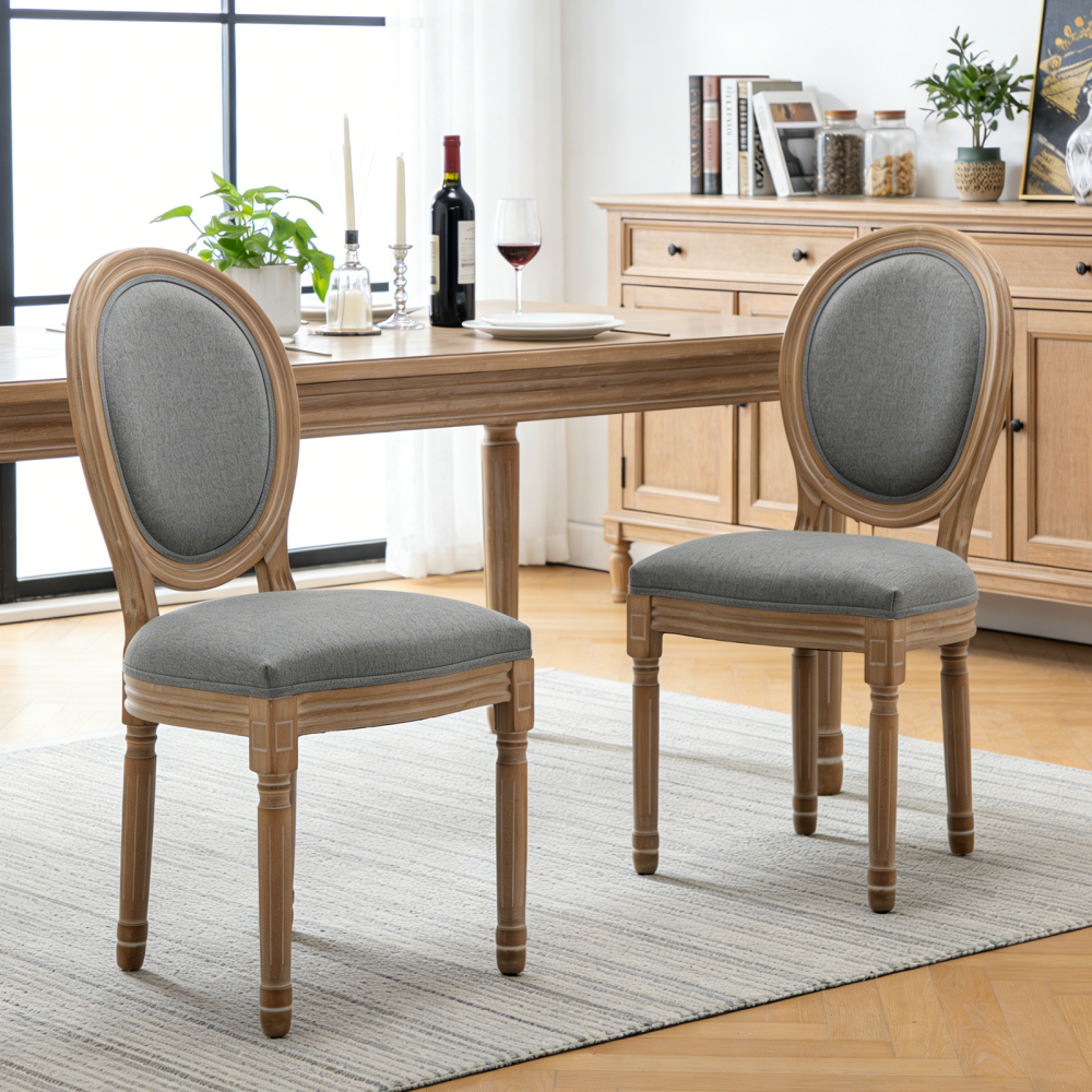 Farmhouse Solid Wood Dining Chairs with Cushioned Linen Seats and Backrests
