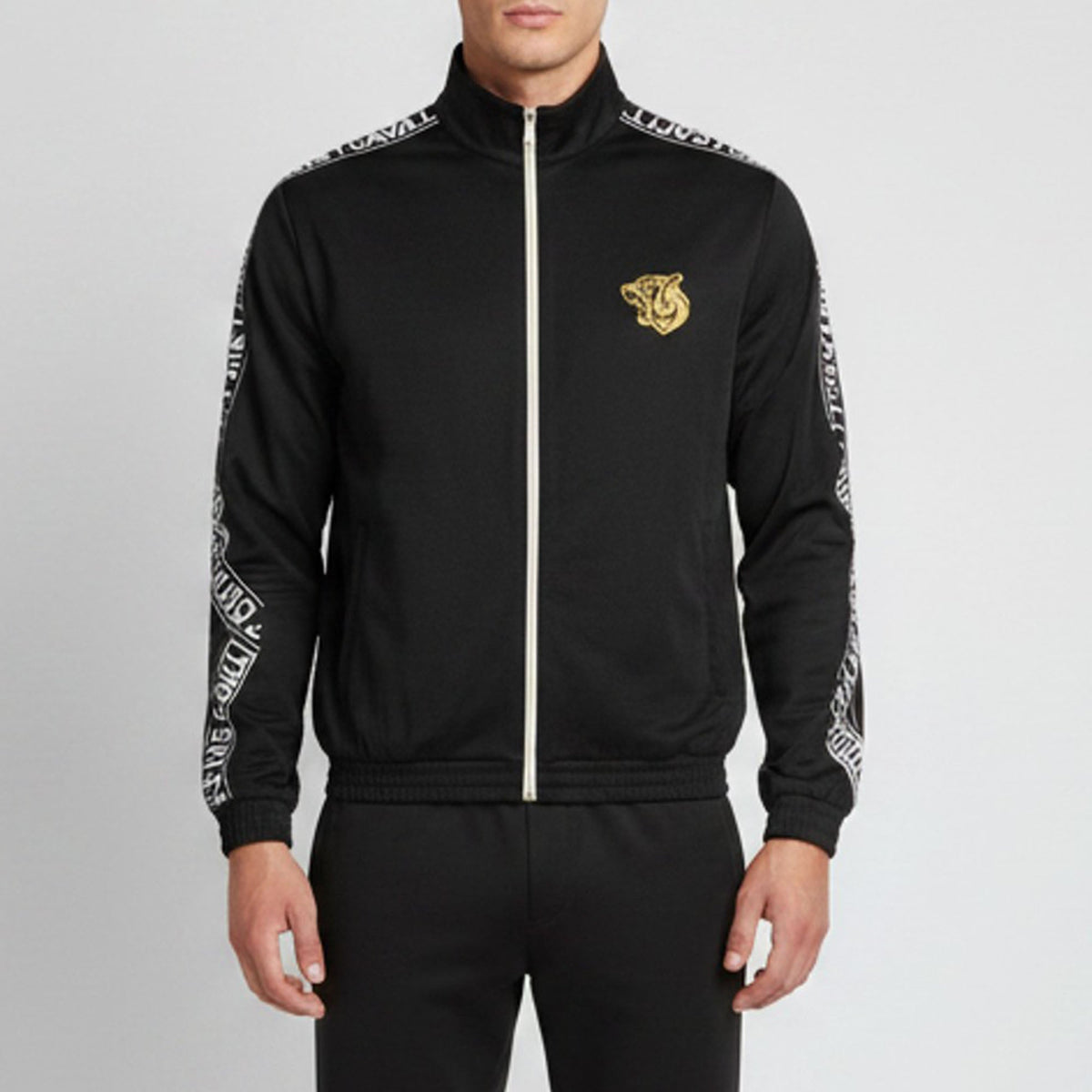 Just Cavalli Black Knit Long Sleeve Zip Front Sweatshirt