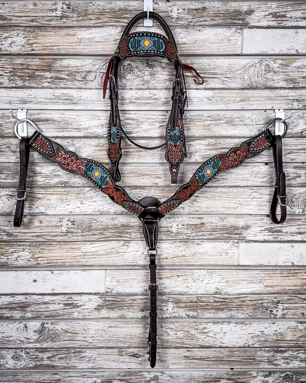 Beaded Cactus Breast Collar and Headstall - Pieces Sold Separate
