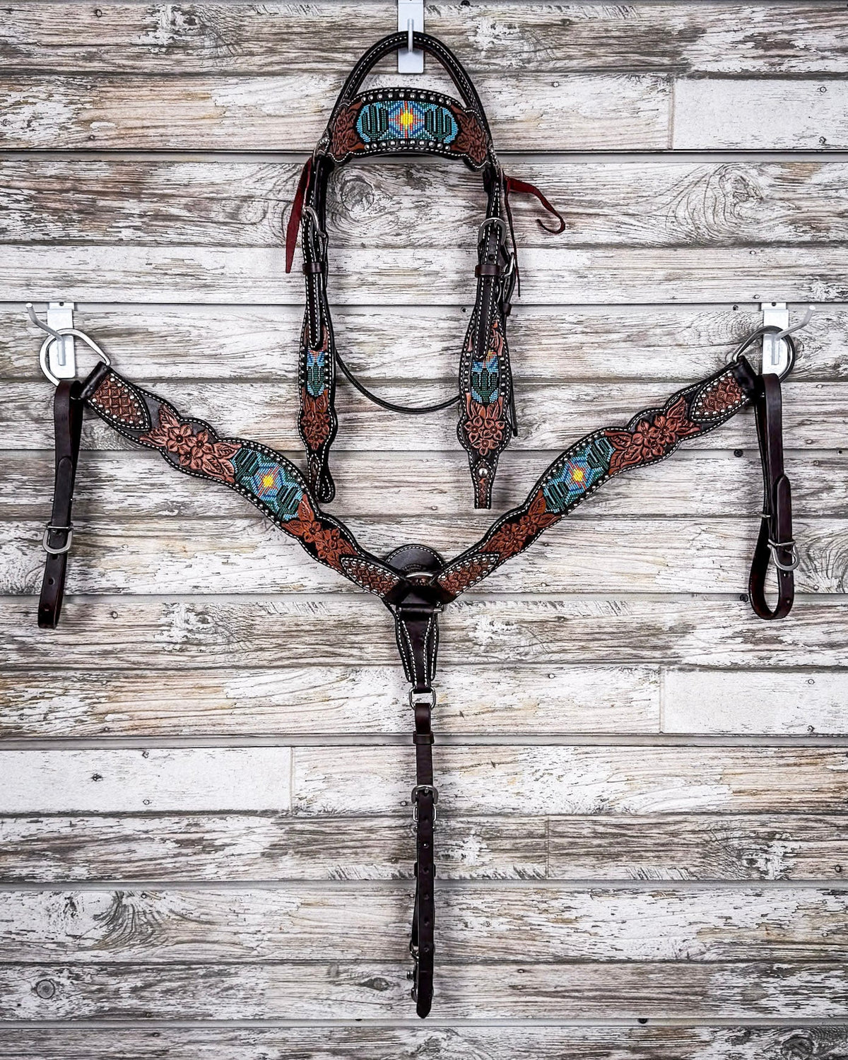 Beaded Cactus Breast Collar and Headstall - Pieces Sold Separate
