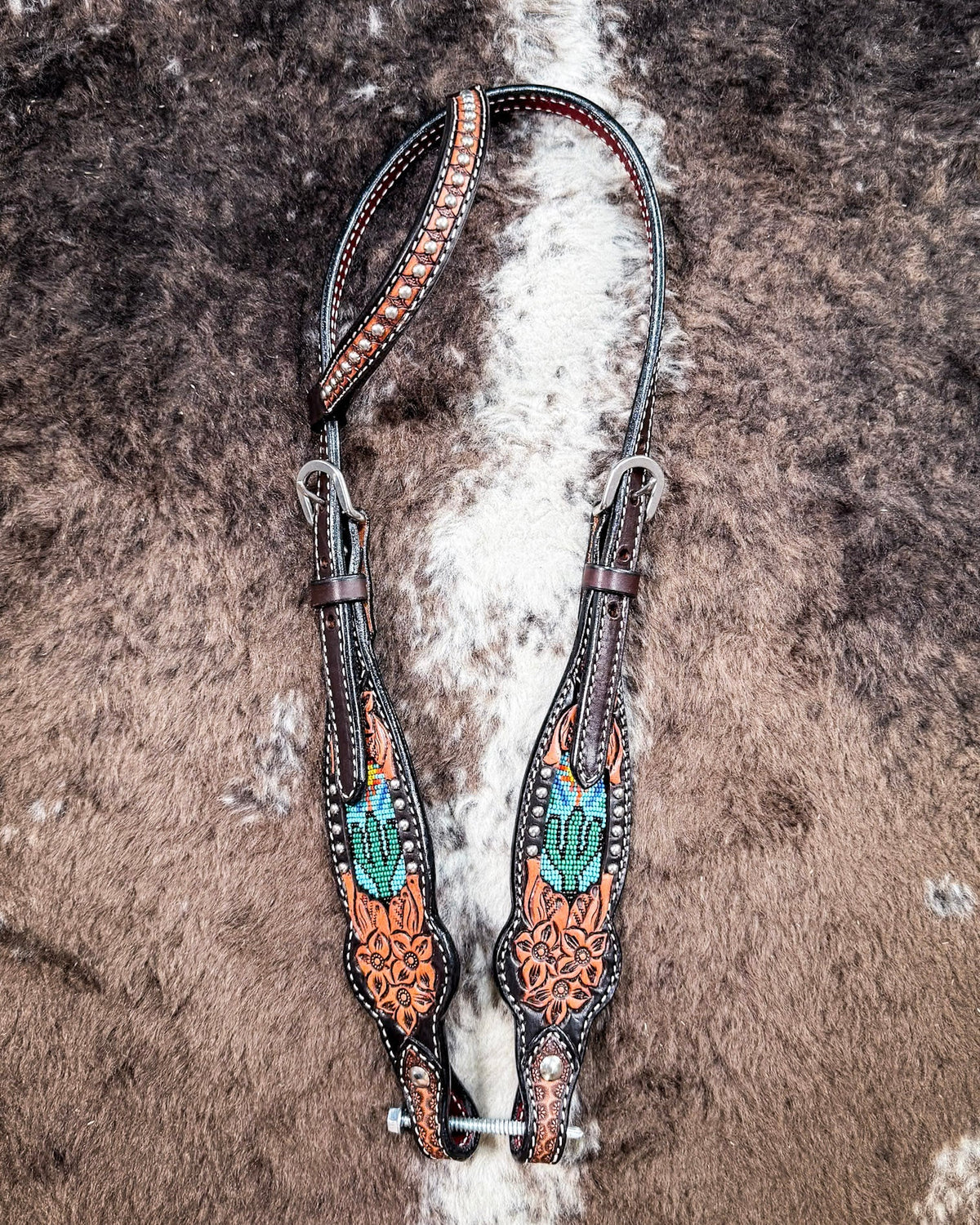 Beaded Cactus Breast Collar and Headstall - Pieces Sold Separate