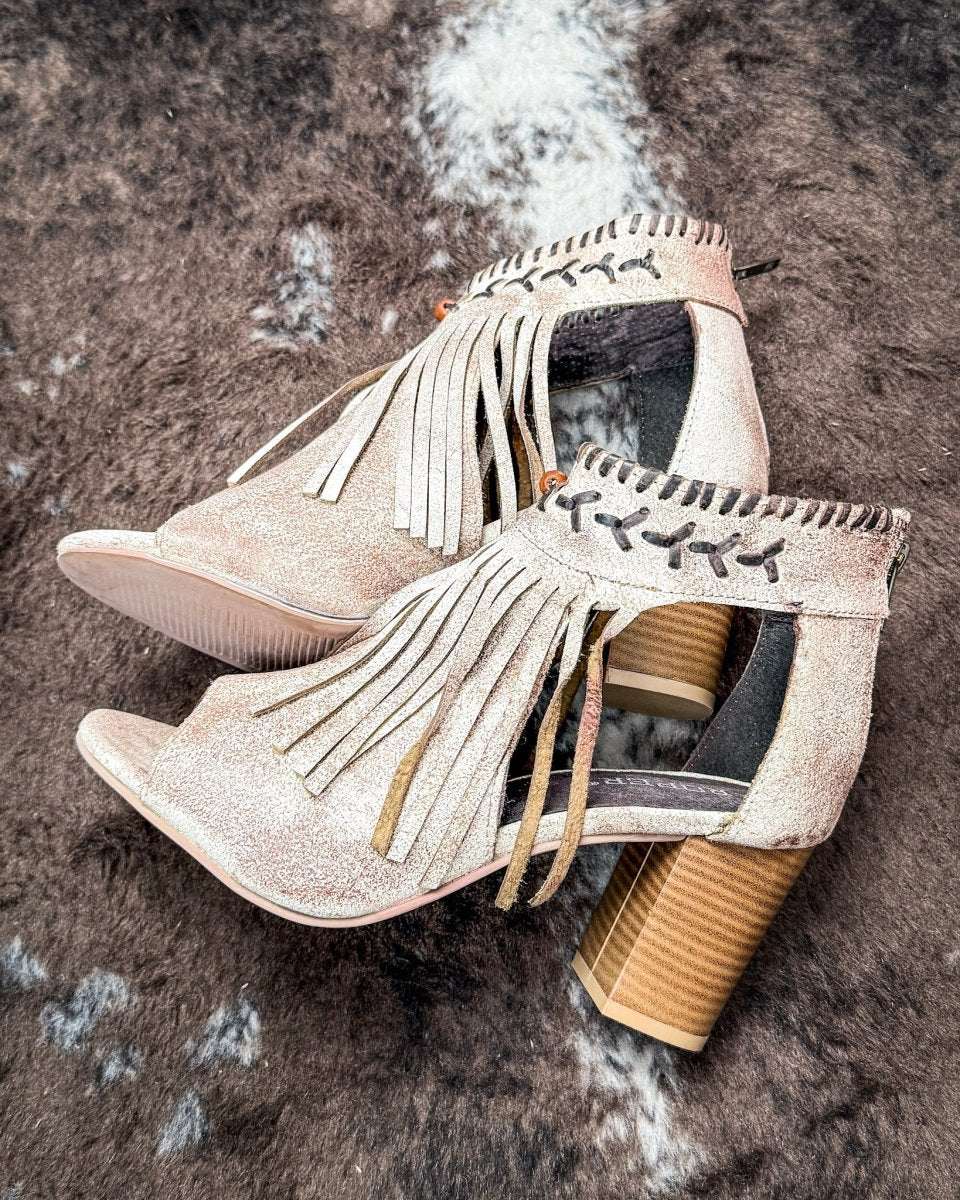 Bettina Closed Back Suede Mule Heel With Fringe by Roper
