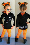 Black Cat Orange Plaid Hoodie Set