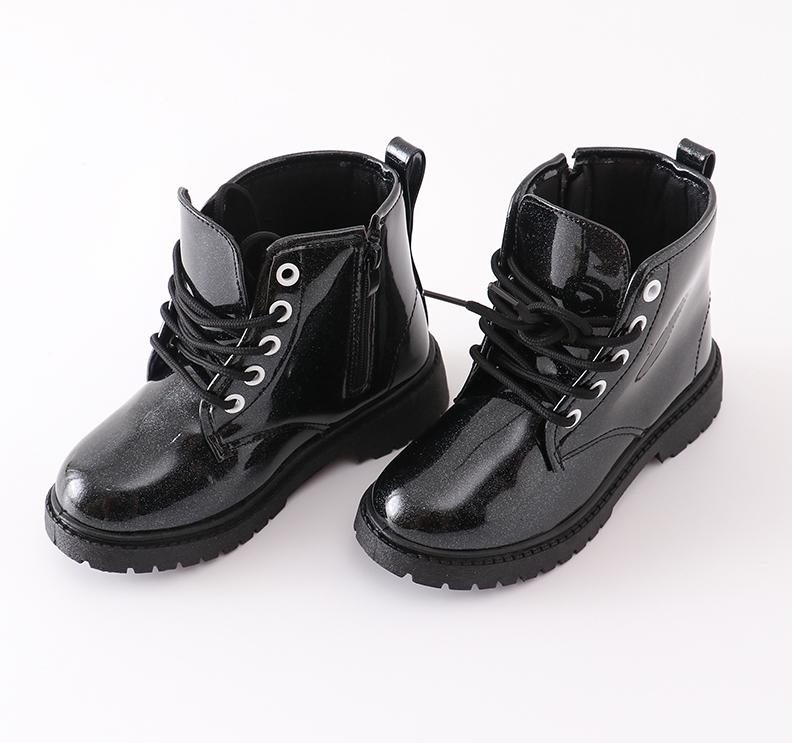 Black Glitter Lace-Up Combat Boots